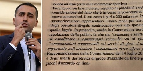 Il divieto totale di pubblicità favorisce il gioco illegale. Di Maio non sa che lo hanno scritto i Tecnici dello Stato Il divieto totale di pubblicità favorisce il gioco illegale. Di Maio non sa che lo hanno scritto i Tecnici dello Stato