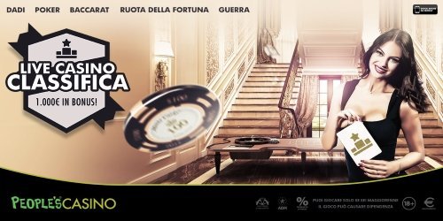 People’s Casino lancia una classifica sui giochi live: 7 giorni di emozioni in diretta People’s Casino lancia una classifica sui giochi live: 7 giorni di emozioni in diretta