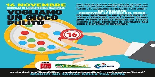 #VogliamoUnGiocoPulito. Domani la mobilitazione dei lavoratori del gioco legale a Bologna, Roma, Bari, Foggia, Lecce, Taranto e Brindisi #VogliamoUnGiocoPulito. Domani la mobilitazione dei lavoratori del gioco legale a Bologna, Roma, Bari, Foggia, Lecce, Taranto e Brindisi