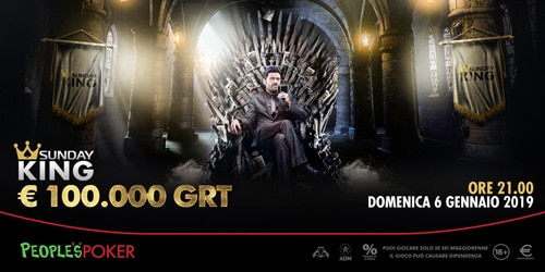 Domenica Sunday King 100mila euro su People’s Poker: ticket anche da 10 cents Domenica Sunday King 100mila euro su People’s Poker: ticket anche da 10 cents