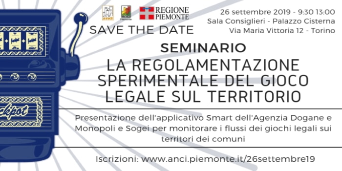 Piemonte, gioco legale: seminario Anci-Regione il 26 settembre Piemonte, gioco legale: seminario Anci-Regione il 26 settembre
