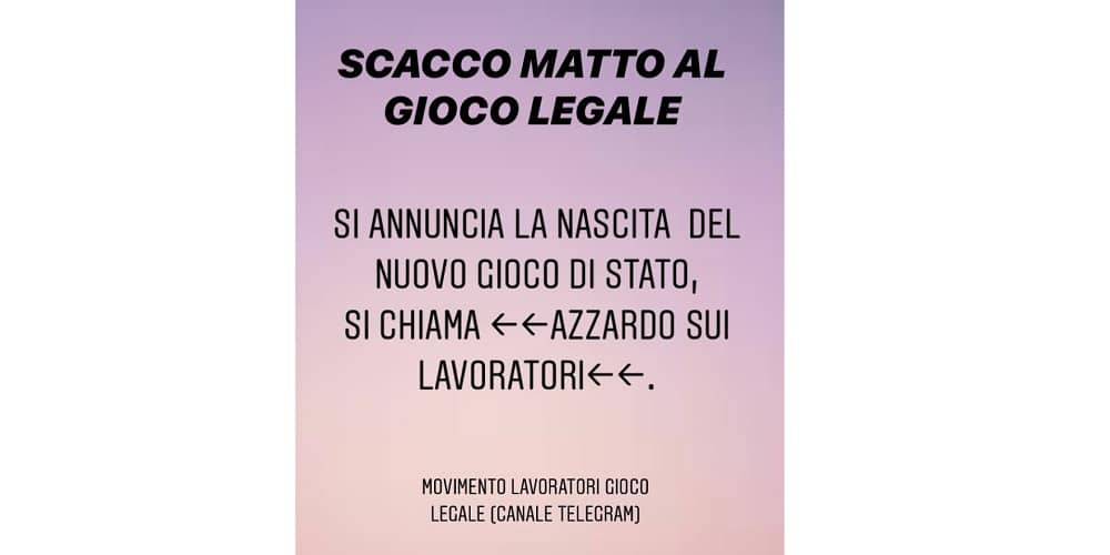 Movimento Lavoratori del Gioco Legale: “Benvenuto all’azzardo sui lavoratori” Movimento Lavoratori del Gioco Legale: “Benvenuto all’azzardo sui lavoratori”