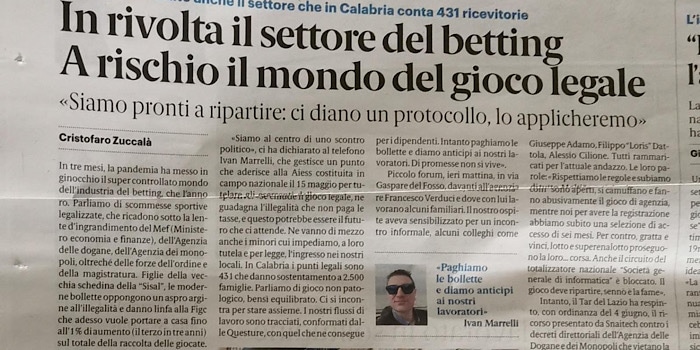 In Calabria 431 punti scommesse ancora chiusi. Il 9 giugno manifestano a Roma In Calabria 431 punti scommesse ancora chiusi. Il 9 giugno manifestano a Roma