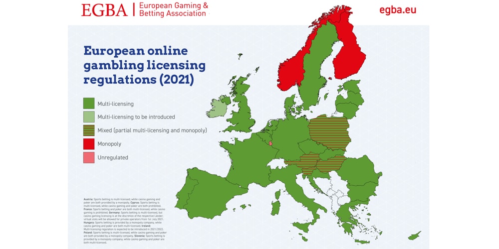 Casinò e scommesse online: 25 dei 29 paesi europei hanno un modello di licenze multiple Licenze EGBA