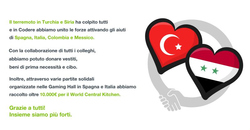 Terremoto in Siria e Turchia, Codere: “Devoluti oltre 10mila euro alla World Central Kitchen” Terremoto in Siria e Turchia, Codere: “Devoluti oltre 10mila euro alla World Central Kitchen”