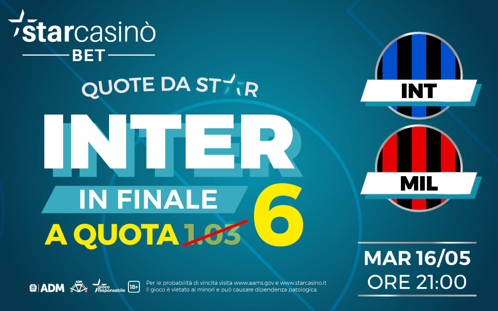 Scommesse calcio, Champions League: Inter e Milan si giocano l’accesso in finale, con Quote da Star il passaggio del turno dei nerazzurri paga 6,00 su StarCasinò Bet Inter-Milan