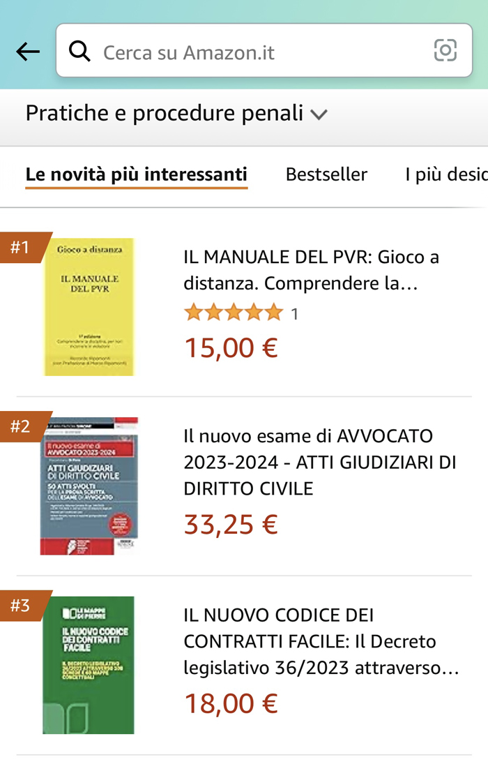 “IL MANUALE DEL PVR” è al primo posto nella classifica Amazon delle “novità più interessanti” in materia di “pratiche e procedure penali” “IL MANUALE DEL PVR” è al primo posto nella classifica Amazon delle “novità più interessanti” in materia di “pratiche e procedure penali”