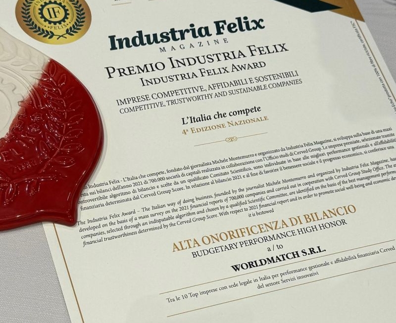 WorldMatch insignita del Premio Industria Felix 2023, Boratto (CEO): “Riflesso del nostro impegno a fornire servizi innovativi di alto livello” WorldMatch insignita del Premio Industria Felix 2023, Boratto (CEO): “Riflesso del nostro impegno a fornire servizi innovativi di alto livello”