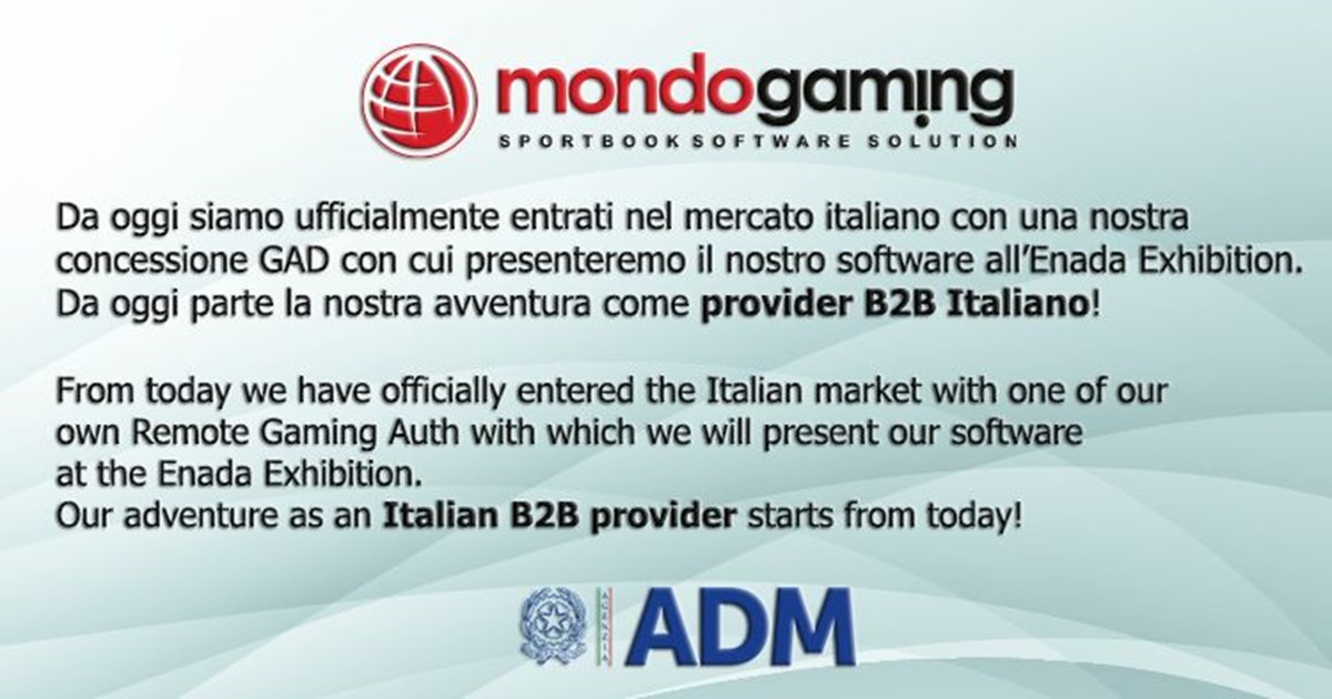 Giochi, MondoGaming ottiene concessione GAD e diventa provider B2B Giochi, MondoGaming ottiene concessione GAD e diventa provider B2B