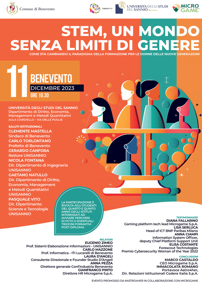 STEM, un mondo senza limiti di genere: lunedì a Benevento l’incontro promosso da Microgame e Astro4Her STEM, un mondo senza limiti di genere: lunedì a Benevento l’incontro promosso da Microgame e Astro4Her